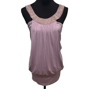 BCBGMaxAzria Size Medium Purple Aged Amethyst Shimmer Neckline Tank Top NWT